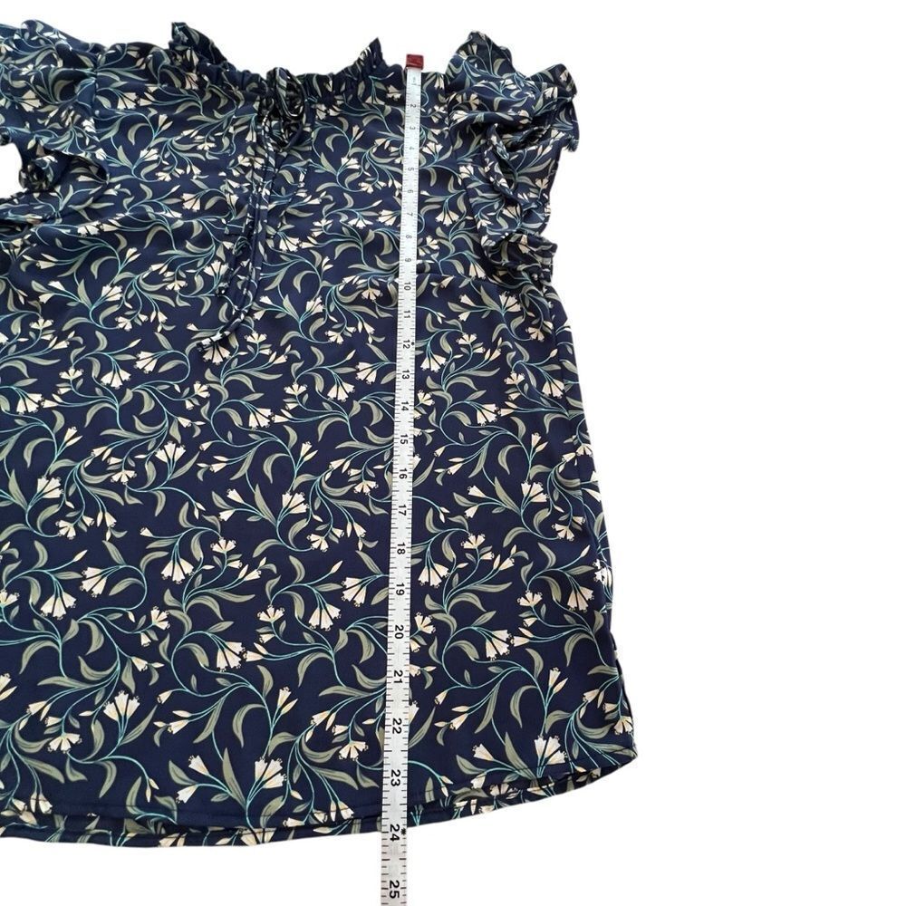 1. State Navy Floral Flutter Sleeve Tie Neck Blouse - Picture 5 of 8